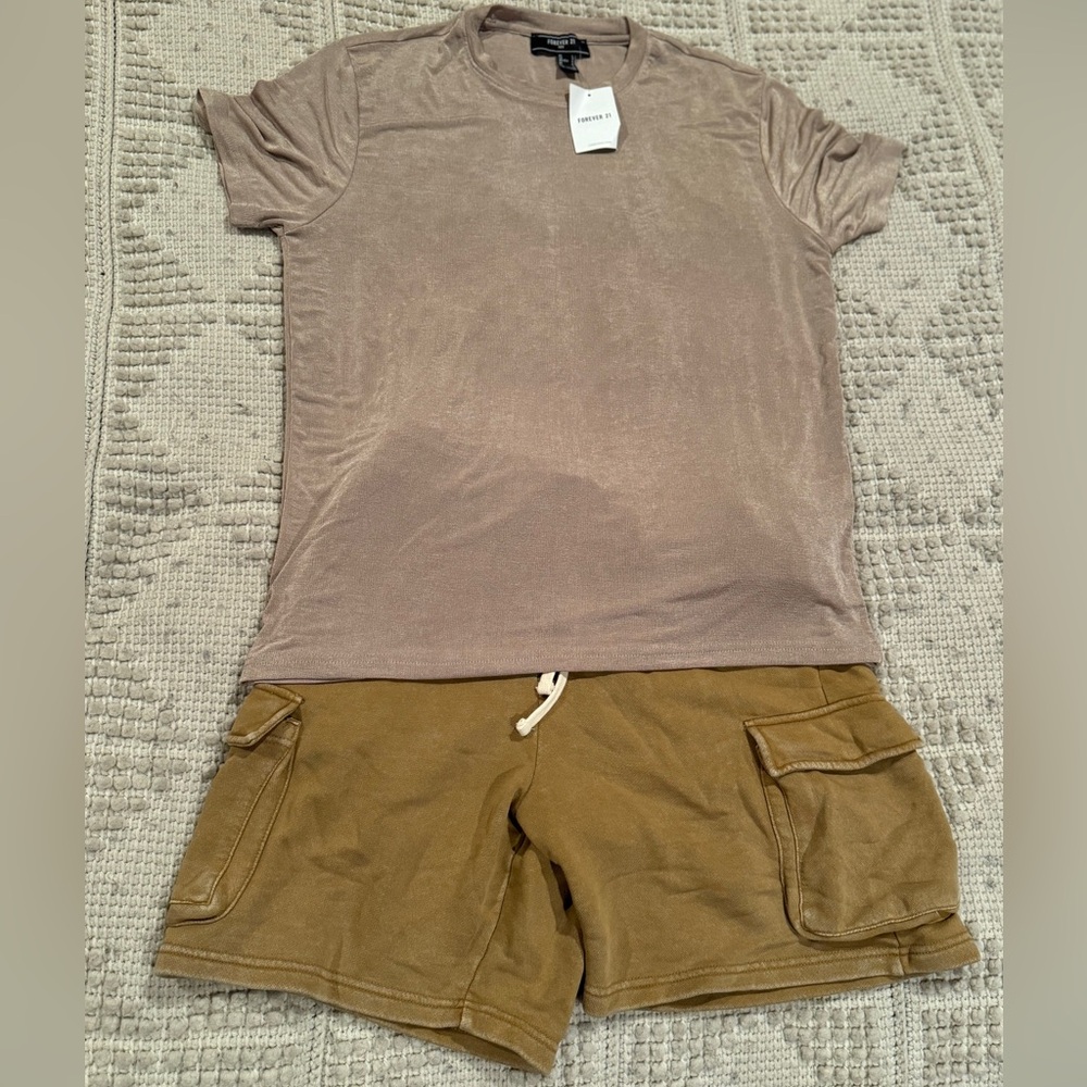 Tan and brown casual Forever 21 streetwear shorts and top set #streetwear.
